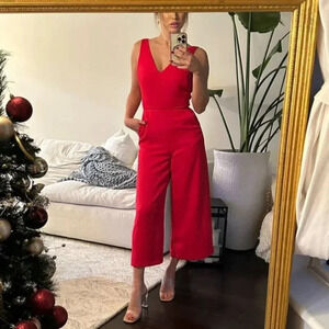 Aritzia Wilfred Ecoulement Jumpsuit V Neck Tie Back Red Size 2